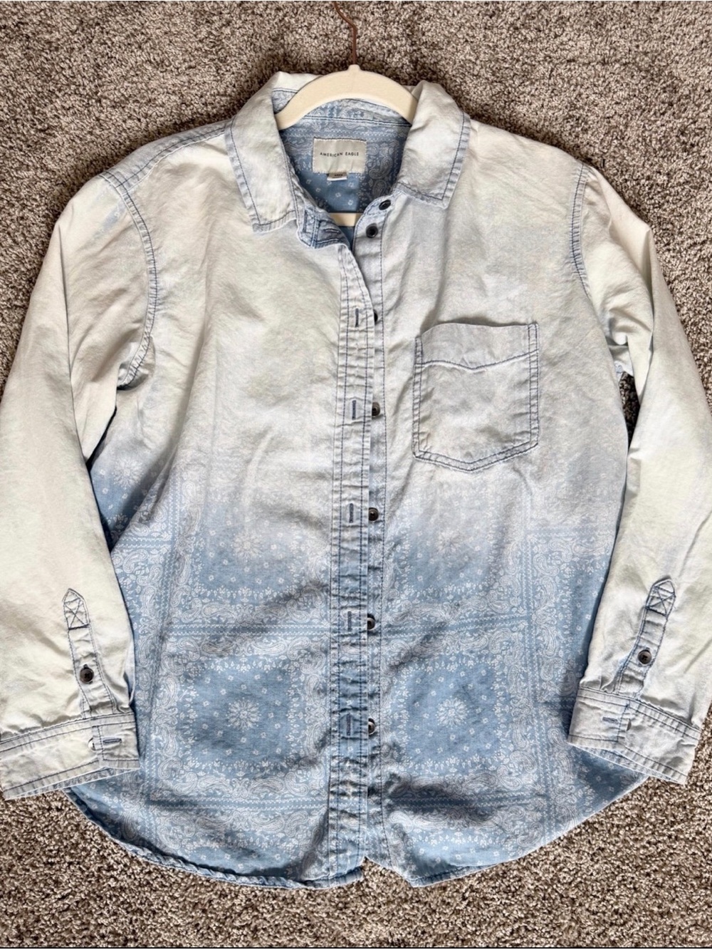 AE Ombre Bandana Print Button-Up Shirt - Light Blue